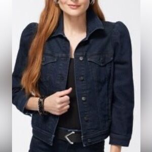 NWT Chicos puff sleeve denim jacket. Size 3 or XL. Perfect for fall!